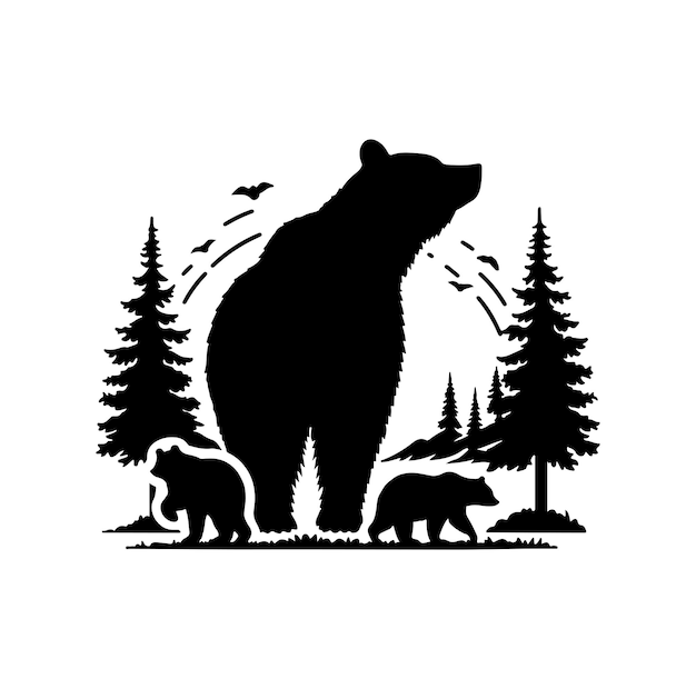 Bear silhouettes on the white background