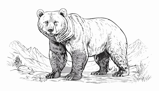 Vector bear sketch style animal polar wild beard beast mammal tattoo