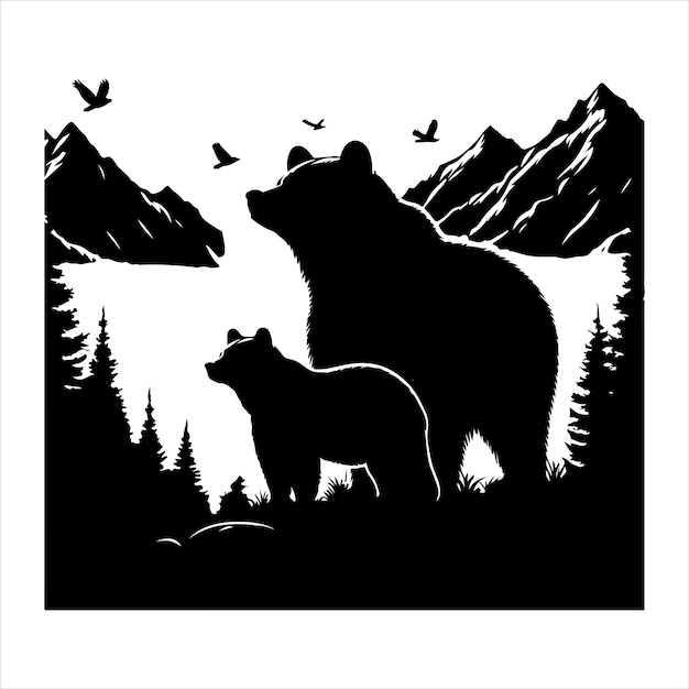 Vector bear standing silhouette vector black color silhouette