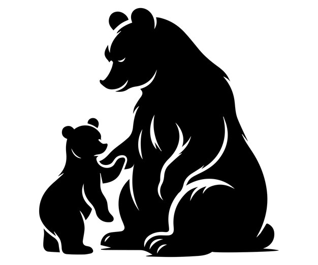 Vector bear wild animal family silhouettes on the white background grizzly bear polar bear california bear