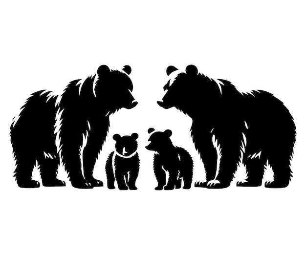 Vector bear wild animal family silhouettes on the white background grizzly bear polar bear california bear