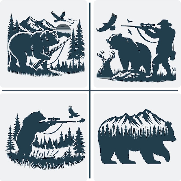 Vector bears animal silhouette vector illustration bear mountains vector silhouette file