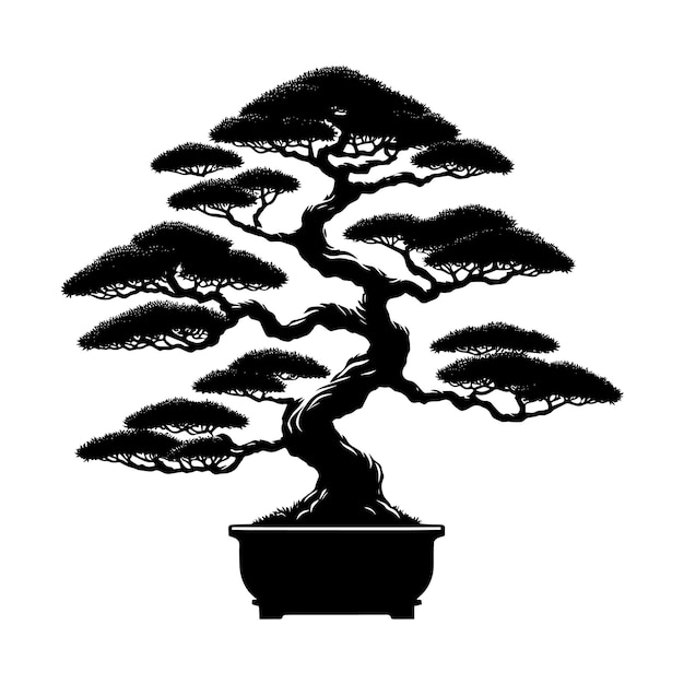 Vector beautiful bonsai tree silhouette vector illustration isolated on a white background