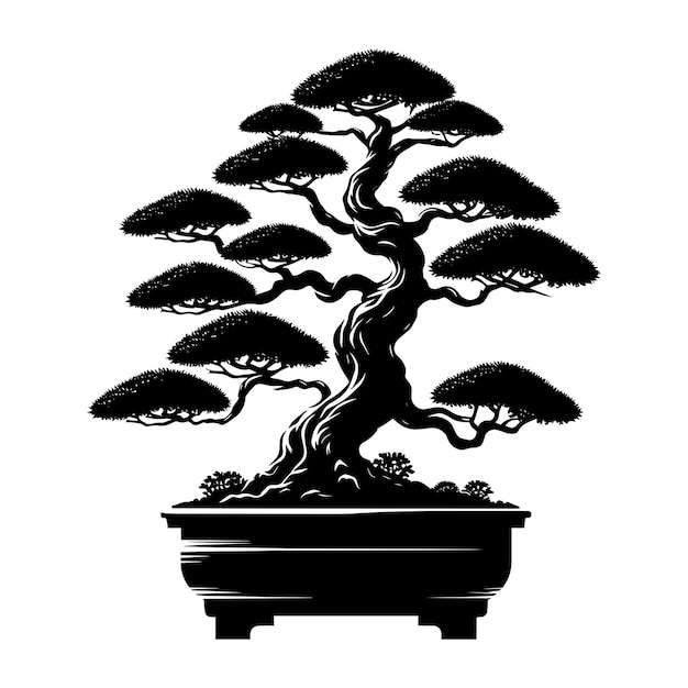 Vector beautiful bonsai tree silhouette vector illustration isolated on a white background