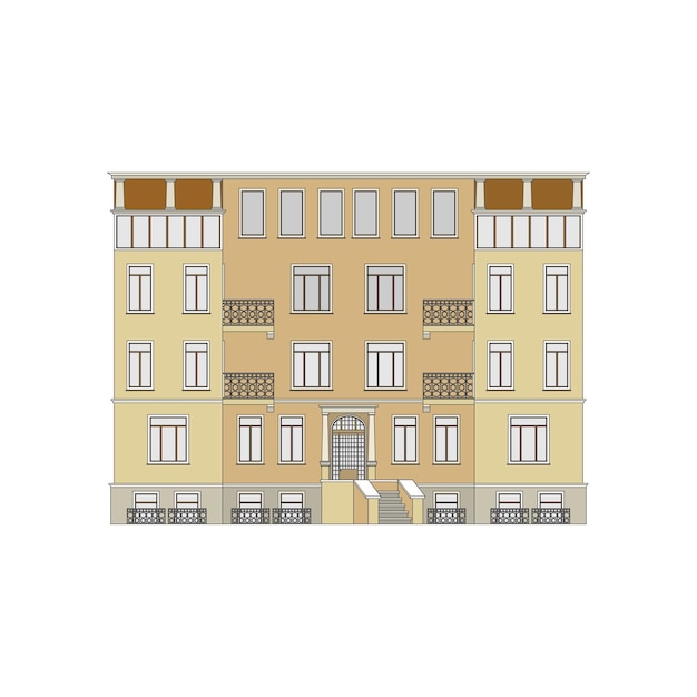 Beautiful detailed townhouses victorian building facades Template design Vector illustration