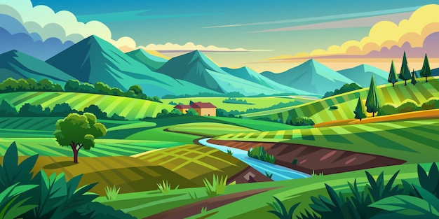 Vector beautiful green field landscape