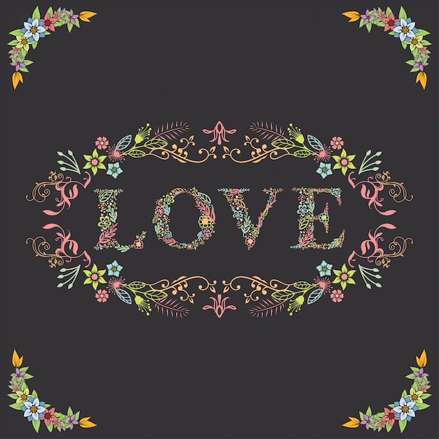 Beautiful Letter Love with floral border