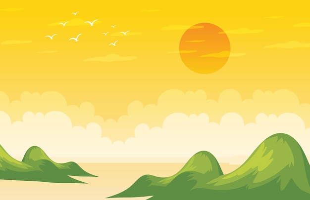 Vector beautiful morning sun and cloudy weather illustration design