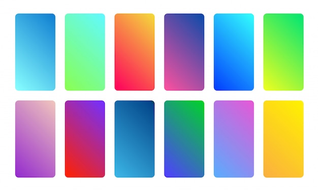 Beautiful multicolor gradient collection. Soft and vibrant smooth color set. Screen design for mobile app