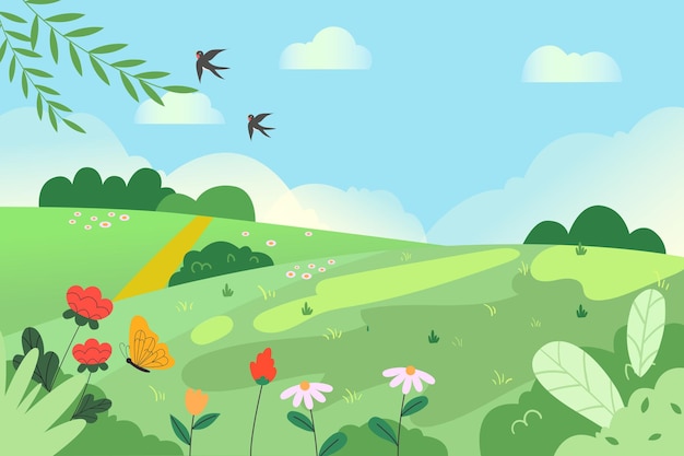 Beautiful spring natural landscape illustration