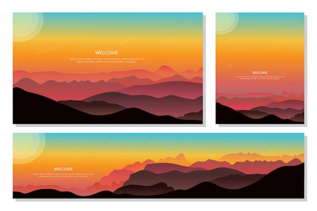 Vector beautiful view of evening mountain. abstract gradient background, flat design