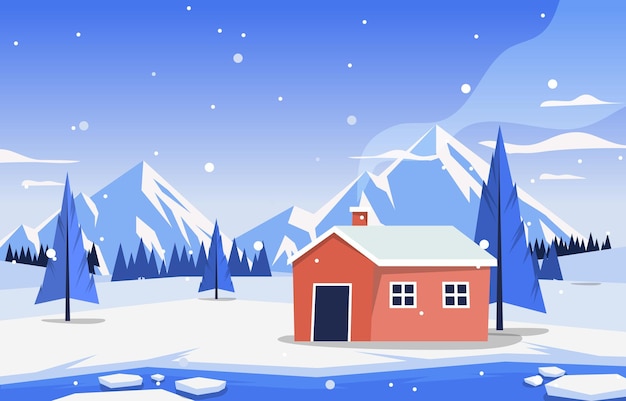 Beautiful Village House Mountain Winter Snow Landscape