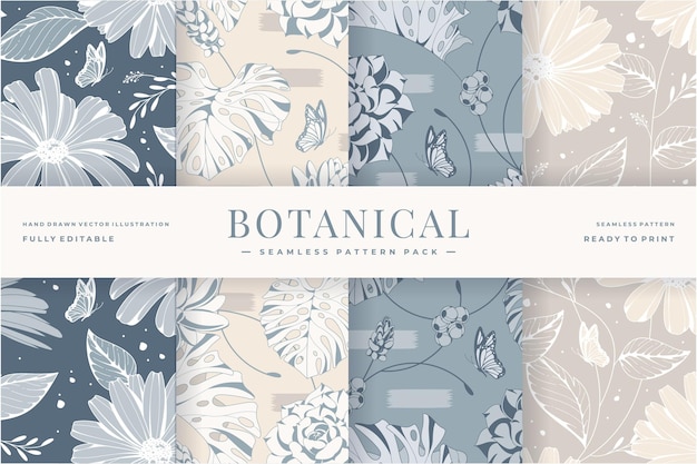 Vector beautiful vintage botanical seamless pattern pack