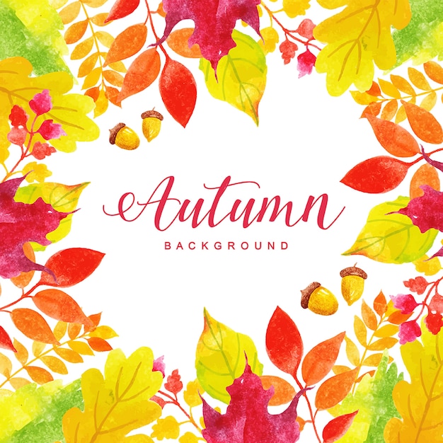 Beautiful Watercolor Autumn Leaves Background