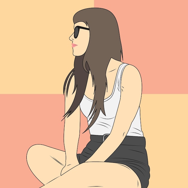 Beautiful woman character with sunglasses in flat cartoon style