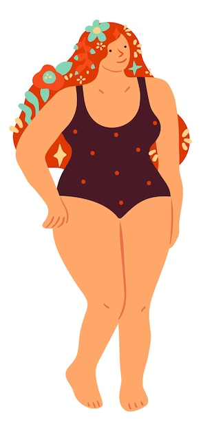 Beautiful woman with flower hair Body positive character