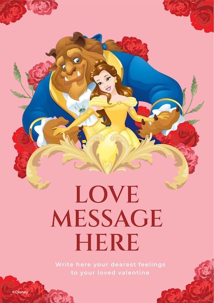 Vector beauty and the beast valentines day card