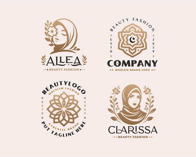 Vector beauty elegant hijab arabic woman logo design for business company