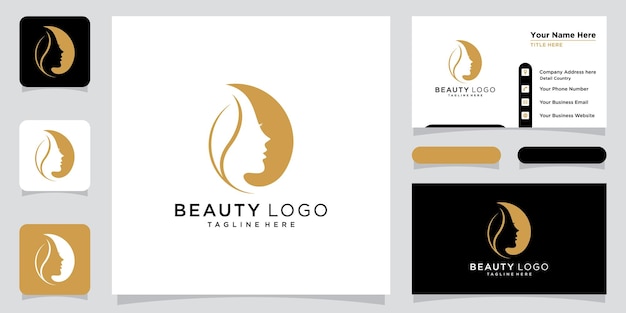 Beauty logo with woman style and business card design template Premium Vector