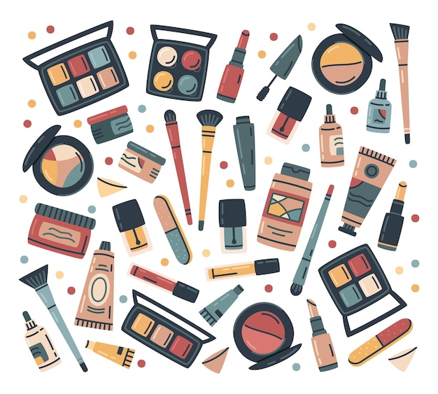 Beauty make up cosmetics face and body care products vector set