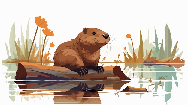 Vector beaver builder 2d flat cartoon vector illustration