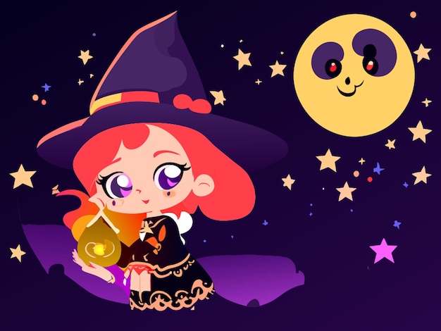 Vector beby witch sadow moon smal vector illustration