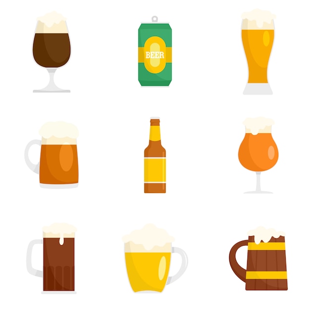 Beer bottles glass icons set