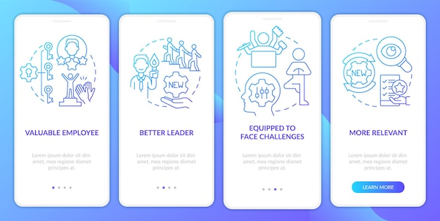 Benefits of workplace adaptability blue gradient onboarding mobile app screen