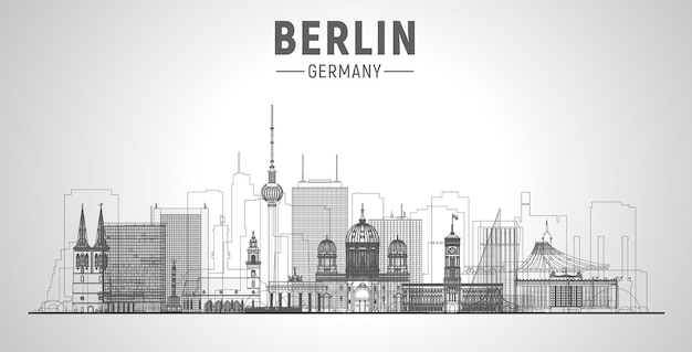 Berlin line skyline on a white background Flat vector illustration Business travel and tourism concept with modern buildings Image for banner or web site