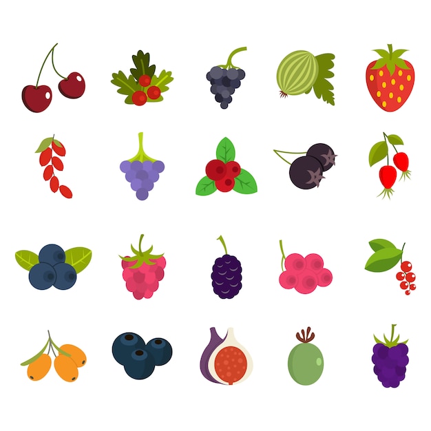 Vector berries icon set. flat set of berries vector icons collection isolated