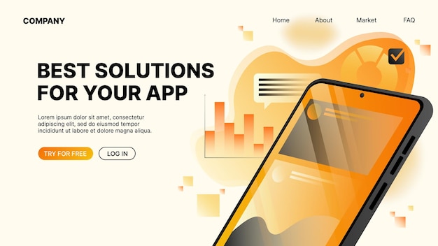 Vector best solutions for app development horizontal web landing page