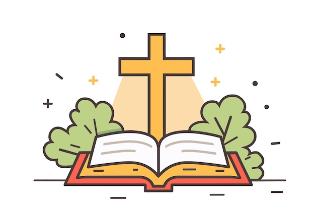 Vector bible with christian cross icon happy easter holiday simple flat vector icon