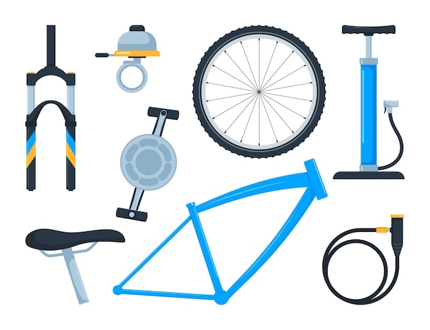 Vector bicycle equipment and parts set of icons symbols and design elements sport bike