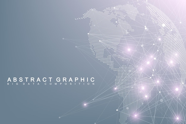 Vector big data complex world globe. graphic abstract communication. virtual minimal array with compounds. digital data visualization.