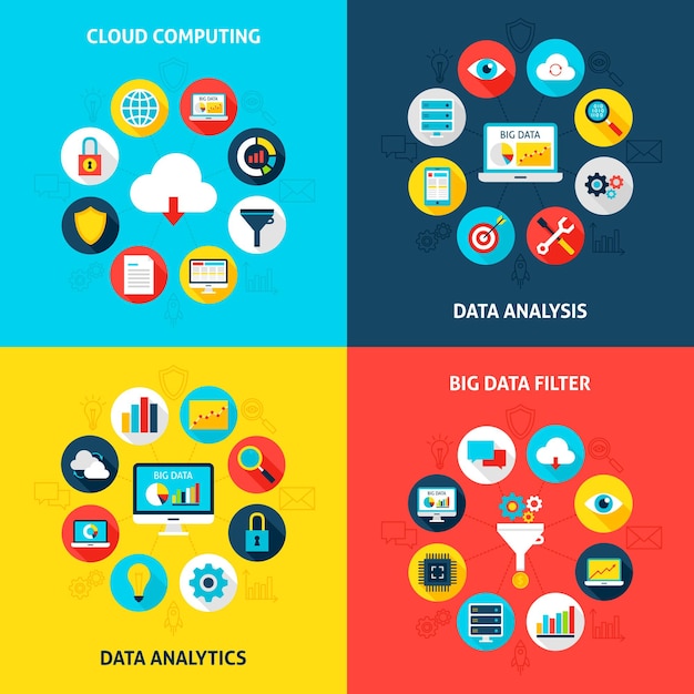 Big Data Concepts Set. Vector Illustration of Database Infographics Circle with Flat Icons.