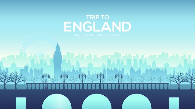 Big England bridge on the landscape background of the city concept. Urban vector illustration