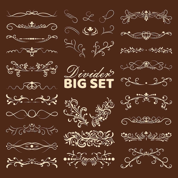 Vector big set of decorative flourishes hand drawn dividers victorian collection ornate page decor elements banners frames dividers ornaments and patterns vector design elements