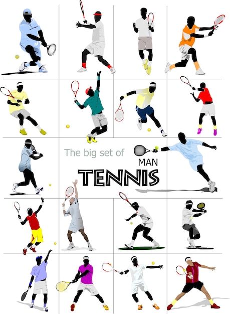 Vector big set of man tennis player colored vector illustration for designers