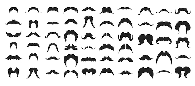 Big set of mustaches black silhouettes