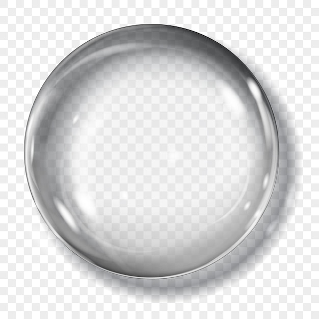 Big translucent gray sphere with glares and shadow on transparent background