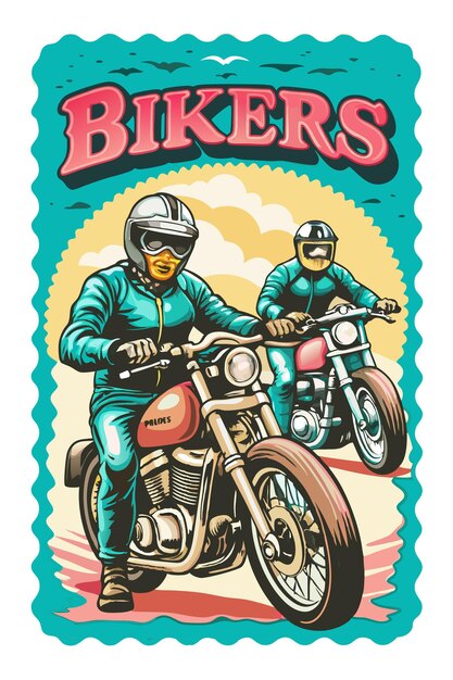 Vector biker illustration with motorcycle