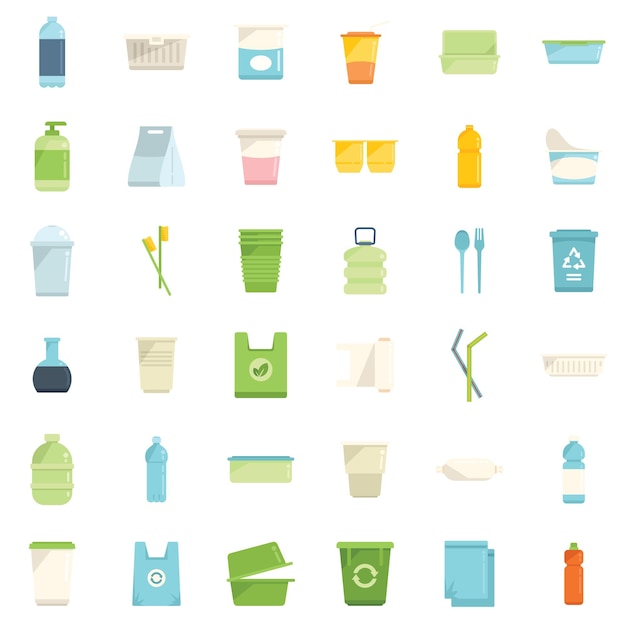 Biodegradable plastic icons set flat vector Trash bag