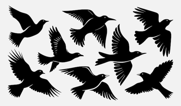 Vector birds silhouette vector collection hand drawn crow