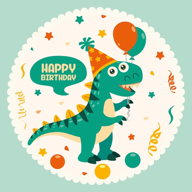 Birthday Card With Dinosaur Character