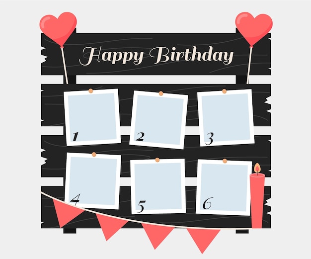 Vector birthday collage frame collection in flat design