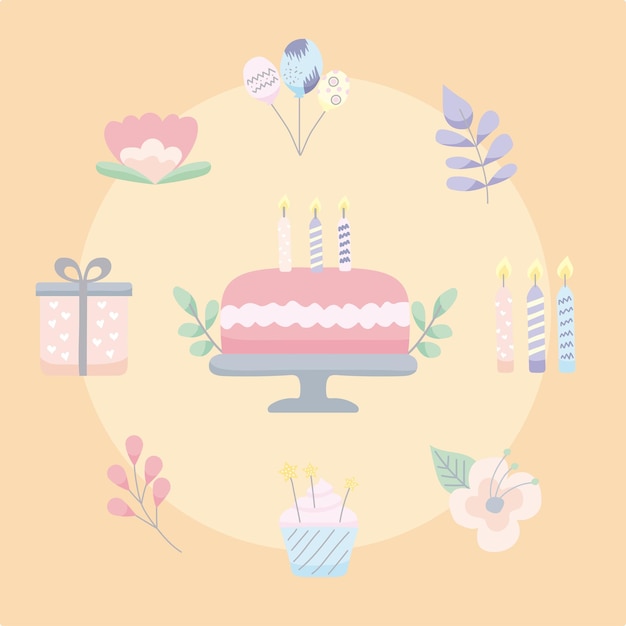 Vector birthday invitation nine icons