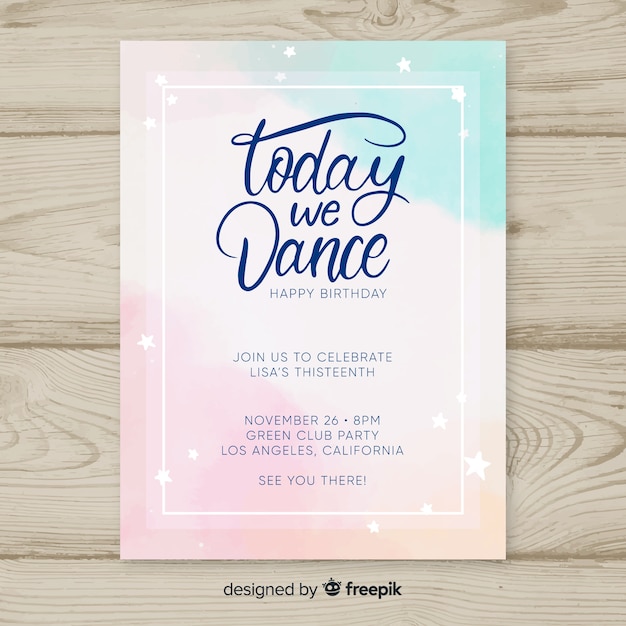 Birthday invitation template in watercolor style