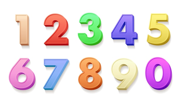 Birthday numbers 3D illustrations set multicolor realistic digits from one to zero festive sign pack