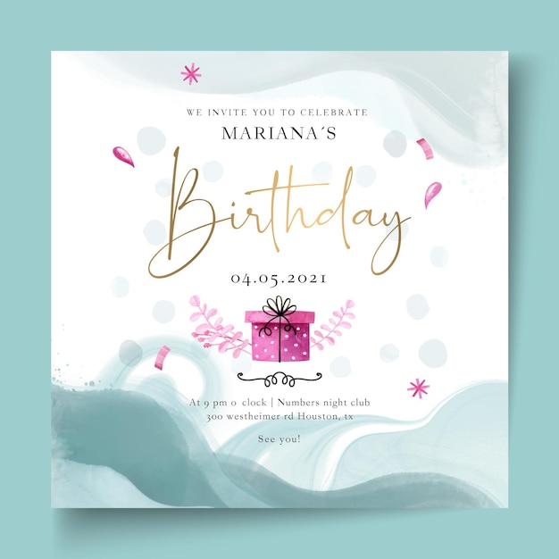 Birthday squared flyer template with present