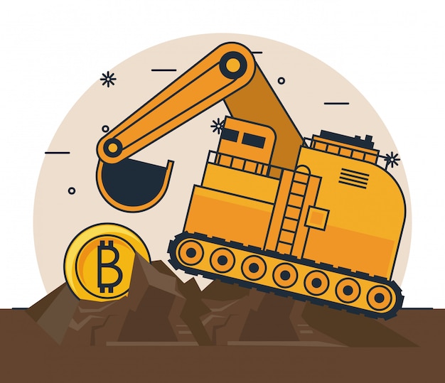 Vector bitcoin mining cartoons